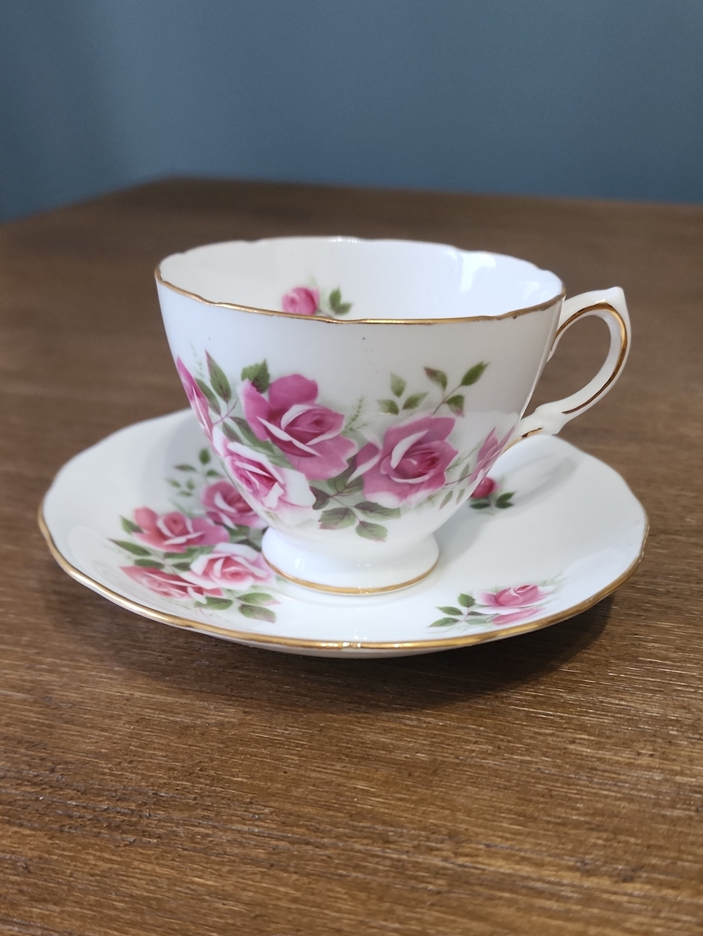 Vintage Pink Rose Porcelain Teacup and Saucer - Floral Tea Set